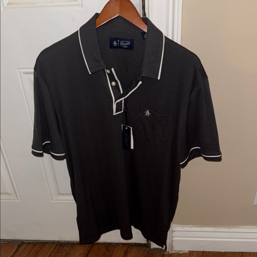 Original Penguin Men's Dark Gray Polo with White Accents